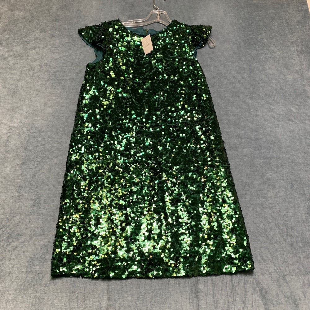 Crewcuts Mini Dress Womens 14 Green Sparkling Sequin Cap Sleeves Back Zip Party